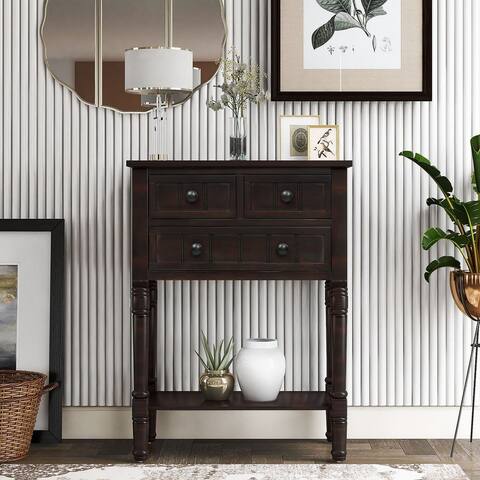 Narrow Console Table, Slim Sofa Table with Three Storage Drawers