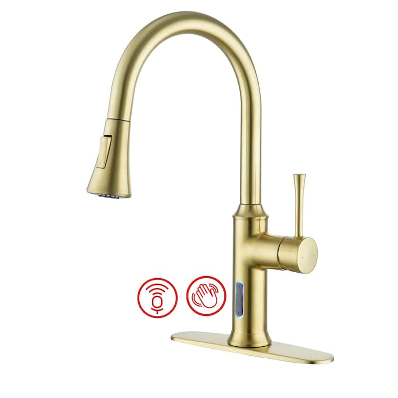 Smart Touchless Single Handle Pull-Down Sprayer Kitchen Faucet with Infrared Sensor and Smart Voice Control