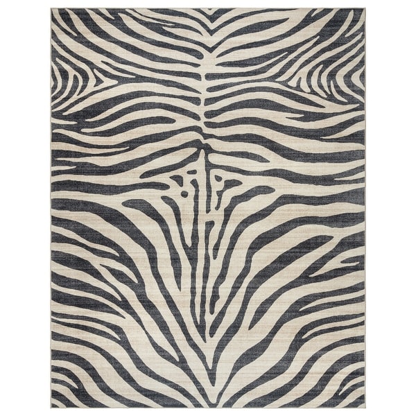 slide 2 of 14, Gertmenian Crystal Print Washable Digital Printed Flat Pile Polyester Slip Resistant Area Rug Collection 3' 6" x 4' 6" - Zebra Black