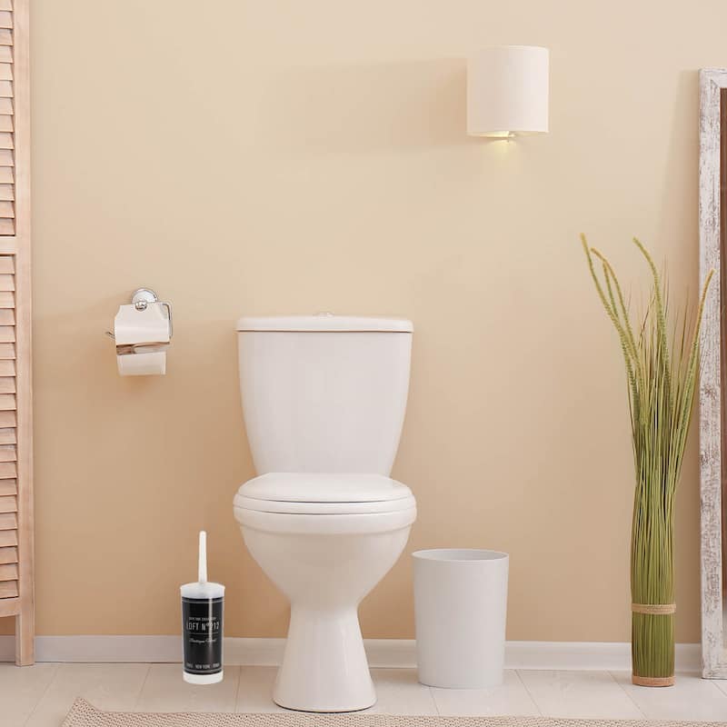Efficient Plastic Toilet Brush & Holder Set - 3.8" L x 3.8" W x 13.8" H