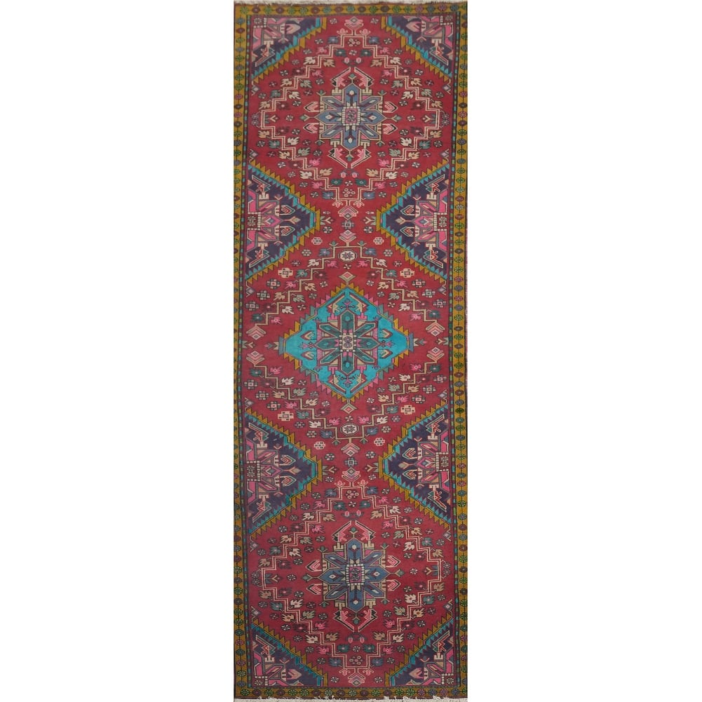 Hand Knotted Oriental 100% Wool Carpet Traditional Tribal Pink Tabriz Runner Rug - 9' 7'' X 2' 7''