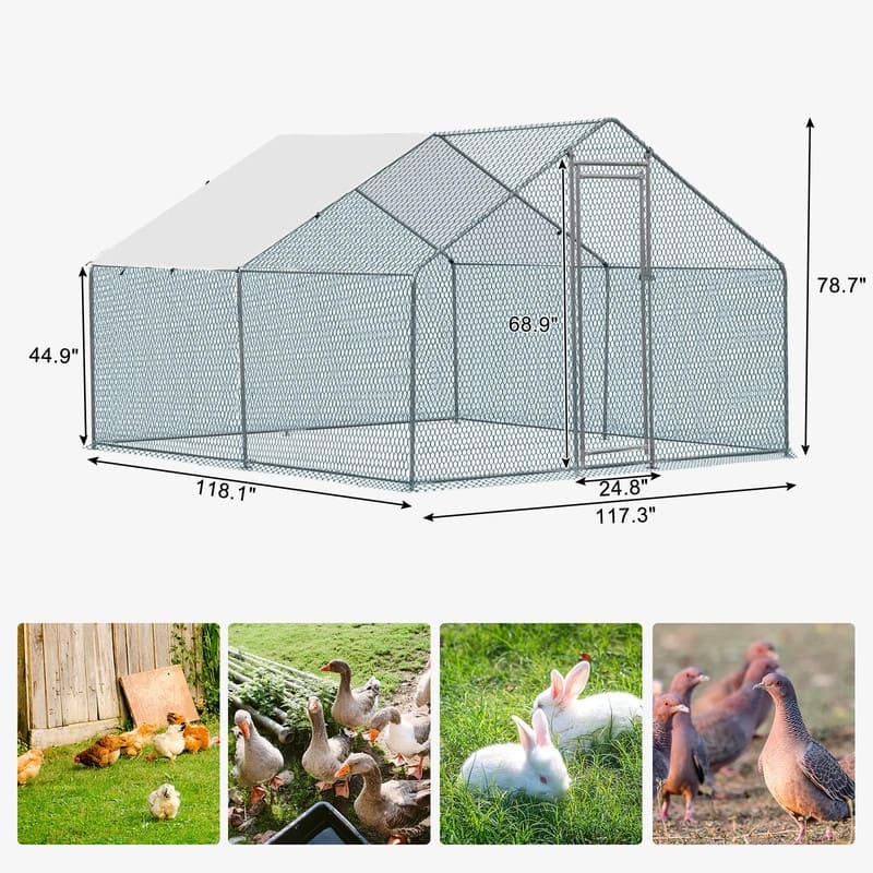 Large Metal Chicken Coop Walk-in Poultry Cage - 10 x 10 ft.