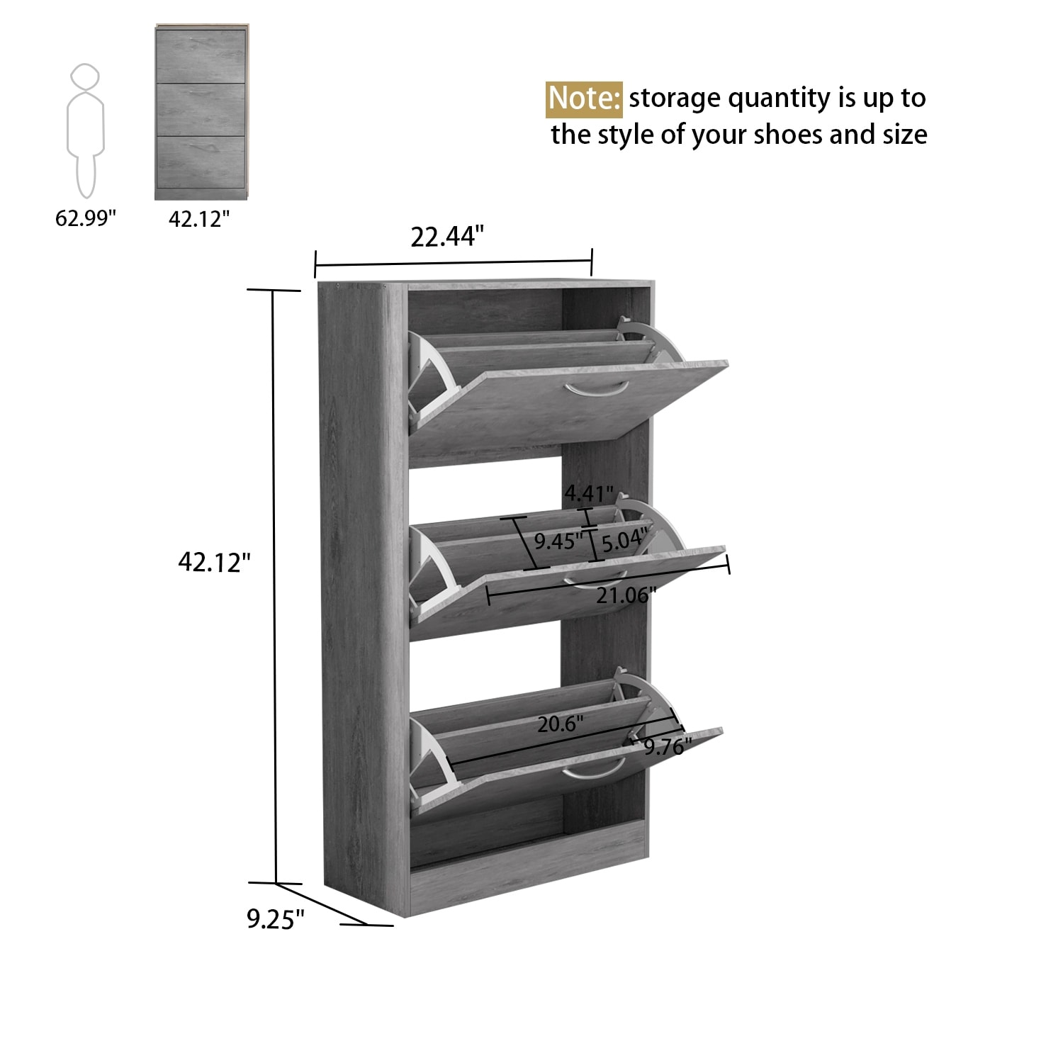 Kerrogee 3 Drawes Shoe Cabinet - 6 Tiers Shoe Rack - Up to 18 Pairs - 9.6"W x 22.4"L x 42.1"H