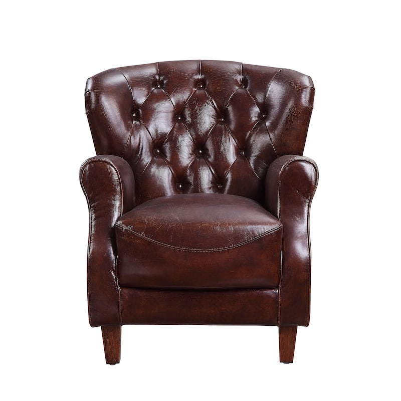 Bailee Vintage Brown Button-Tufted Accent Chair with Nailheads