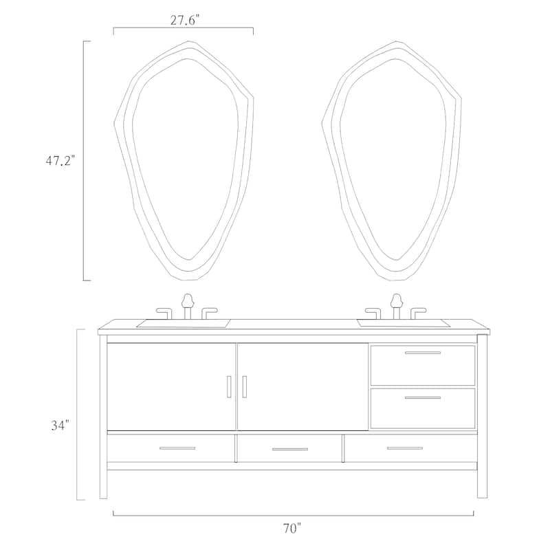 Modern Contemporary Black Gold Framed Wall Mirror Bathroom Mirror - Black/Gold - 27.6"W*1.2"D*H47.2"