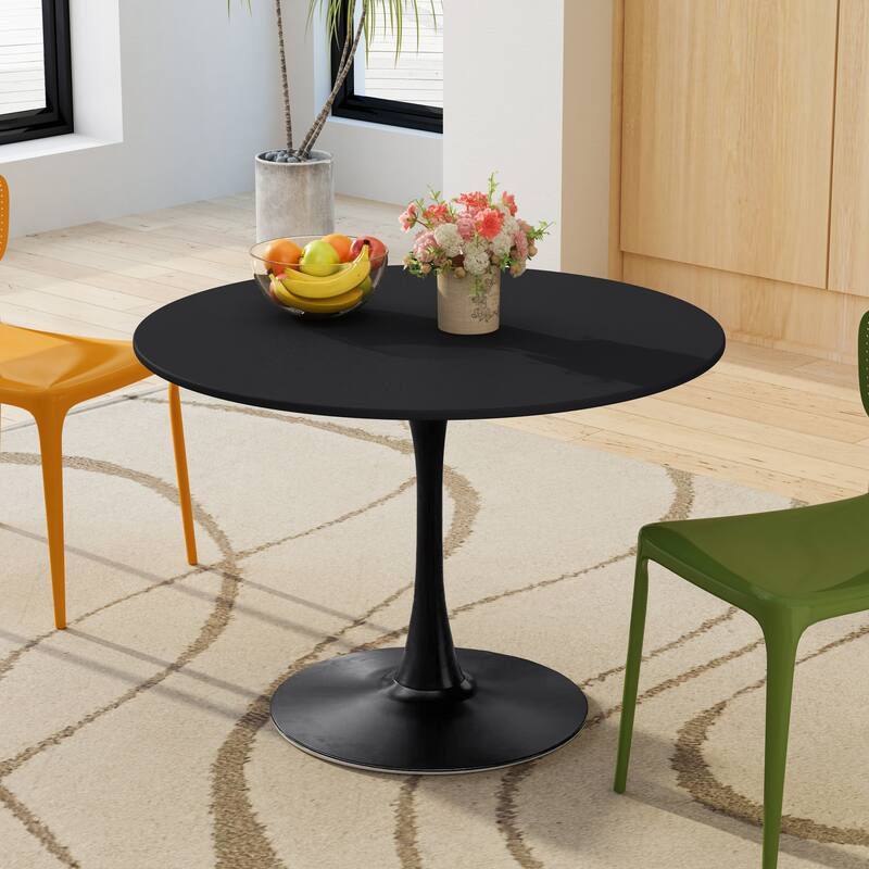 Modern Round Dining Table End Table Leisure Coffee Table with Metal Base - Black-42.12"