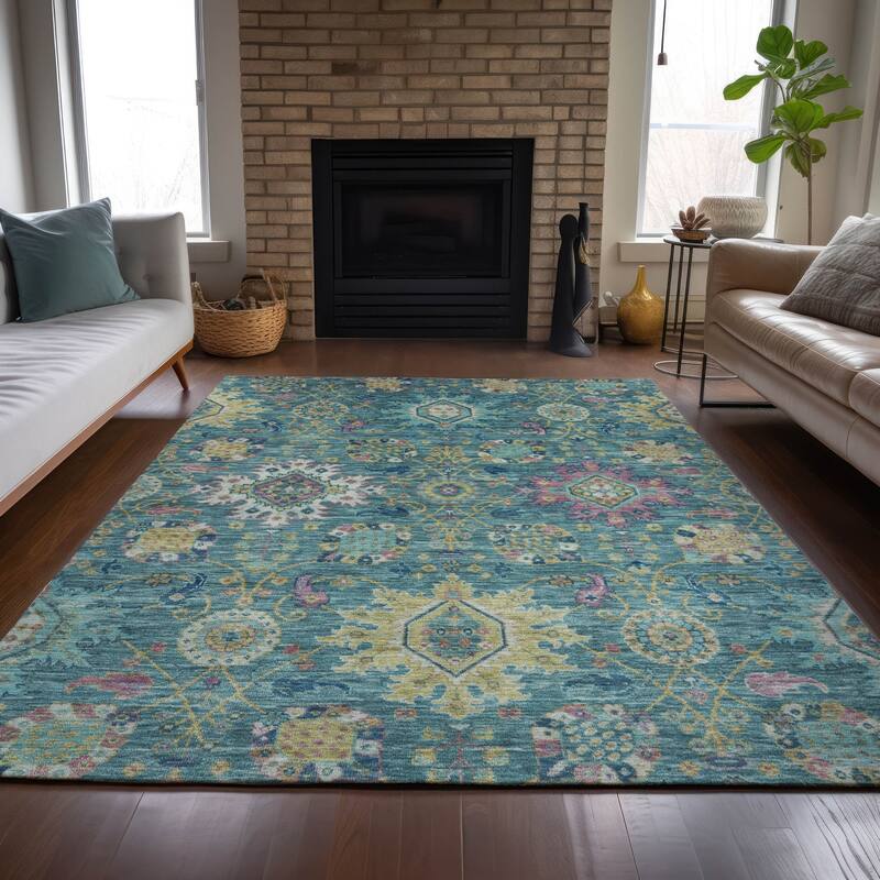 Machine Washable Indoor/Outdoor Boho Traditional Chantille Rug
