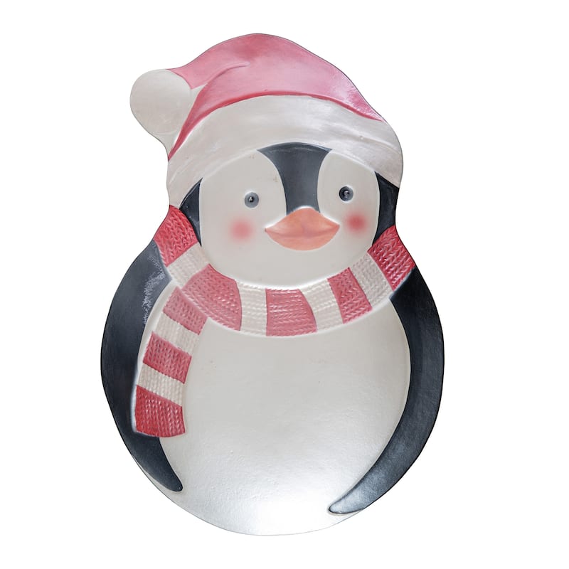 Transpac Glass 15.16 in. Multicolor Christmas Penguin Platter