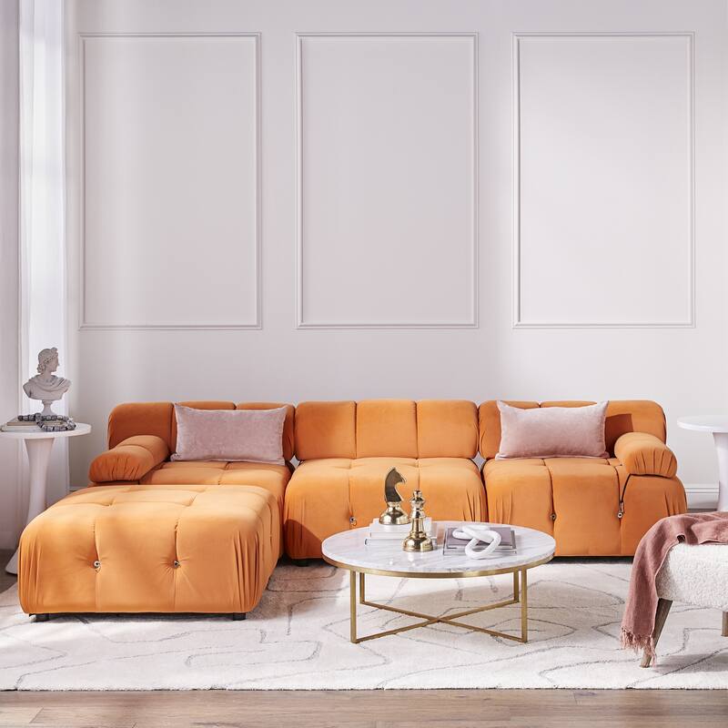 L-shape Velvet Modern Sectional Sofa Soft Couch - Orange