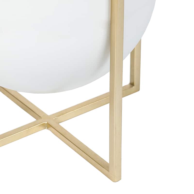 White Metal Cachepot Planters with Gold Metal Stands (Set of 2)