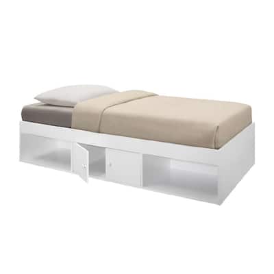 Twin Platform Bed with Storage, White