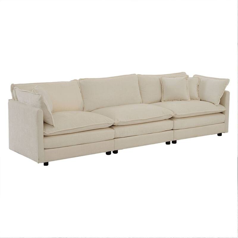 Beige Chenille 3 Seat Sofa with Modular Design and Comfort - 111"l