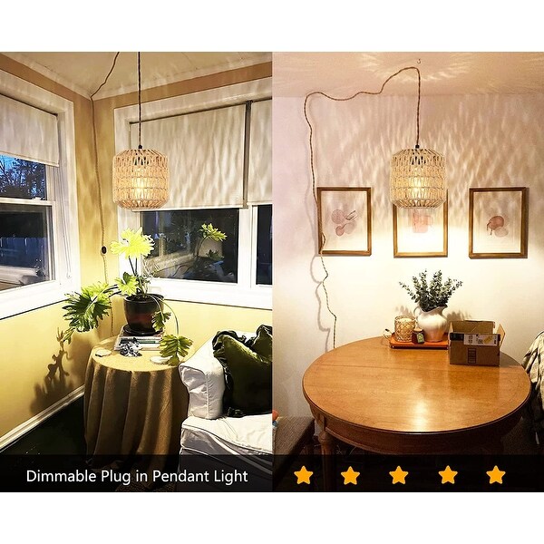 2 pack plug in pendant light fixture wicker hanging light