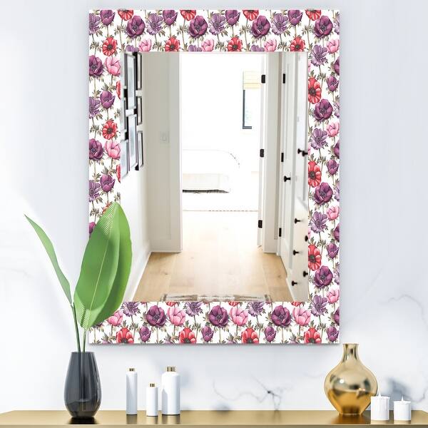 Designart Purple Bloom 2 Traditional Mirror Frameless Bathroom Mirror On Sale Overstock 27978301