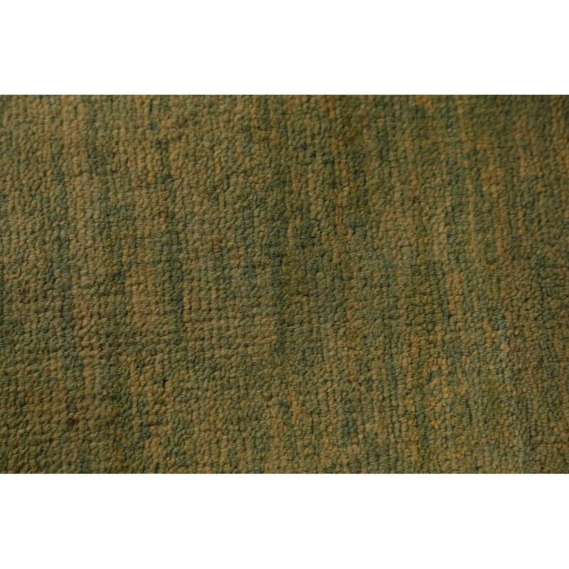 Green & Yellow Modern Gabbeh Runner Rug Handmade Wool Carpet - 2'8" x 9'6"