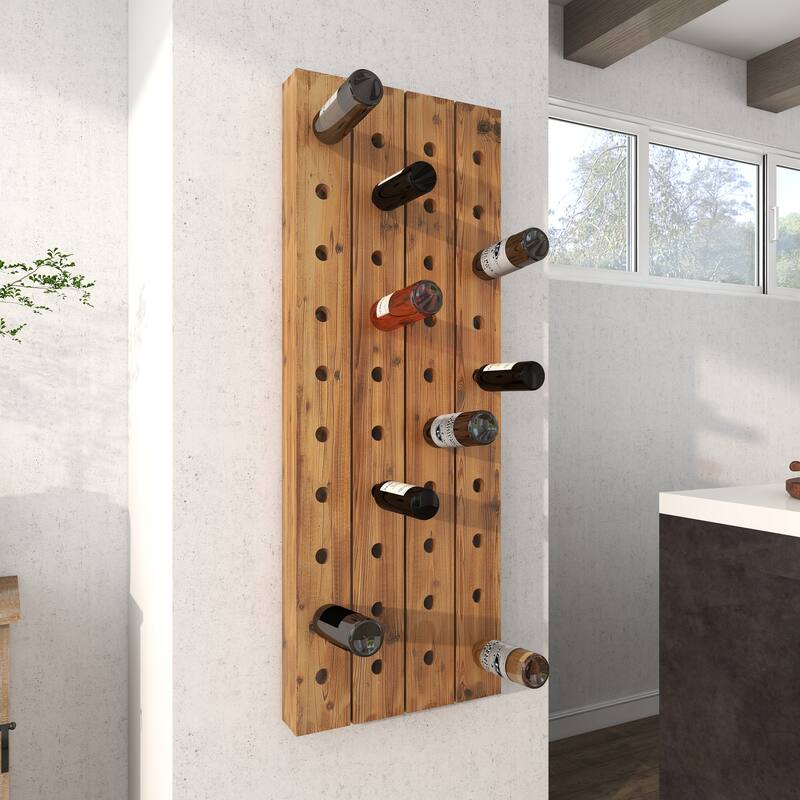 Peg Wine Rack Brown Wood Rustic Farmhouse Wall Peg Wine Rack Collection - Overstock ...