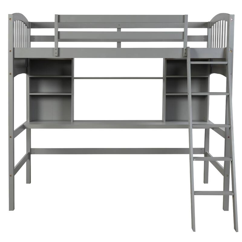 Twin Size High Loft Bed with Built-in Desk, Storage Shelves and Ladder