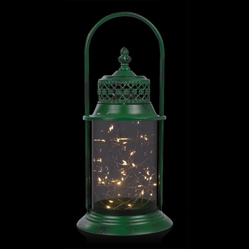 Alpine Corporation Antique Metal & Glass Lantern with Warm LED Lights