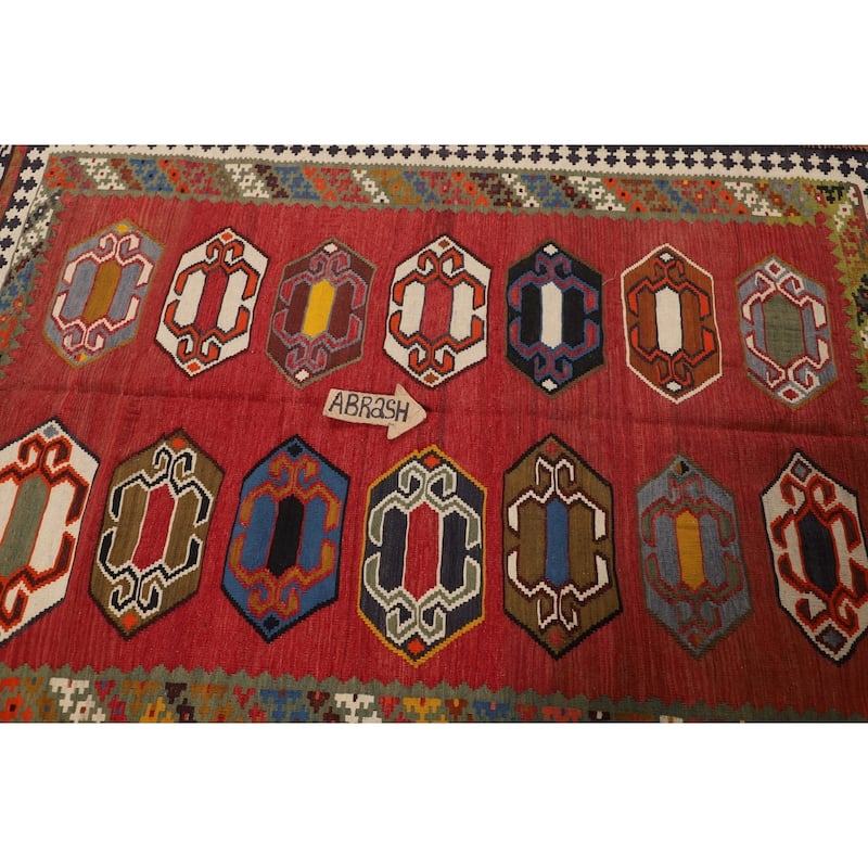 Kilim Qashqai Persian Vintage Rug Hand-Woven Reversible Wool Carpet - 4'1"x 6'0"