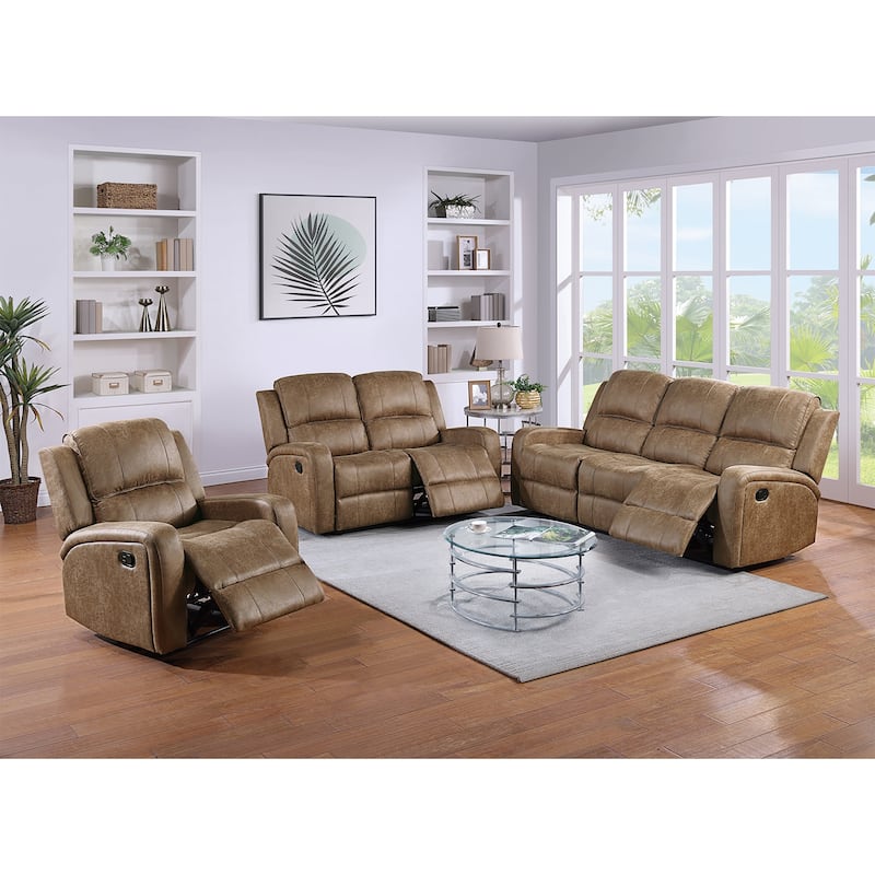 Leather-Like Fabric Upholstered Manual Motion Loveseat