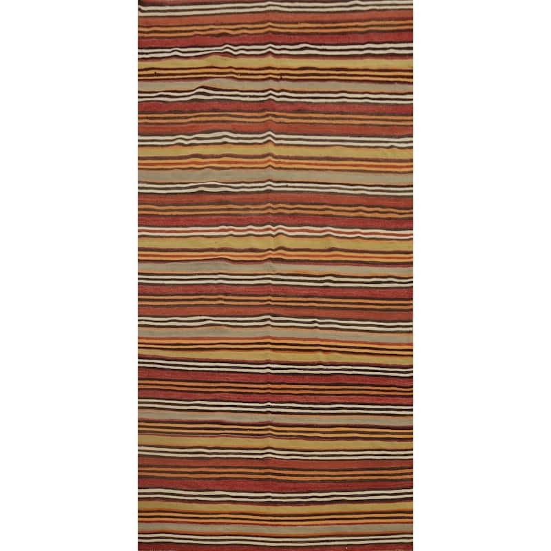 Hand Woven Oriental 100% Wool Carpet Southwestern Geometric Oranges & Rust Kilim Area Rug - 9' 10'' X 4' 8''