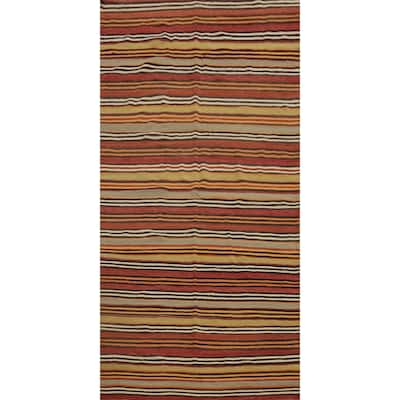 Hand Woven Oriental 100% Wool Carpet Southwestern Geometric Oranges & Rust Kilim Area Rug - 9' 10'' X 4' 8''