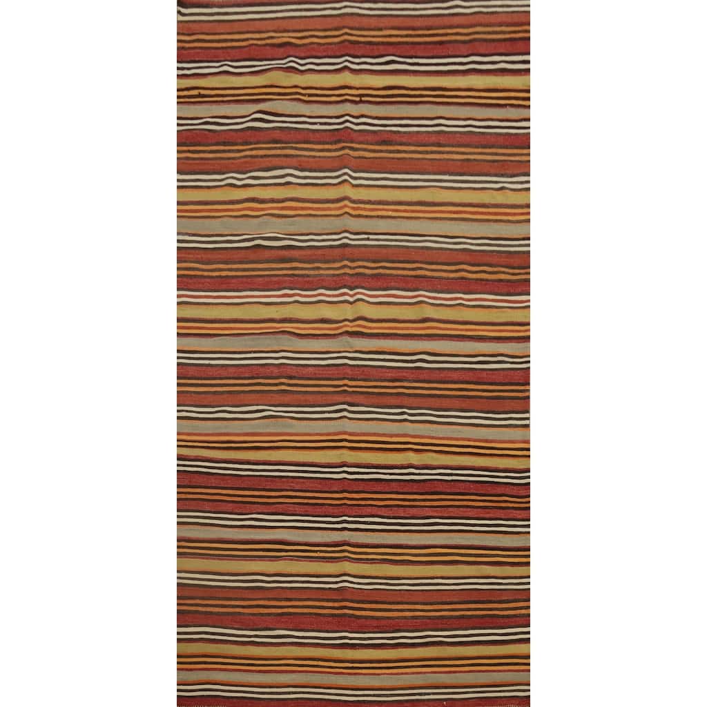 Hand Woven Oriental 100% Wool Carpet Southwestern Geometric Oranges & Rust Kilim Area Rug - 9' 10'' X 4' 8''
