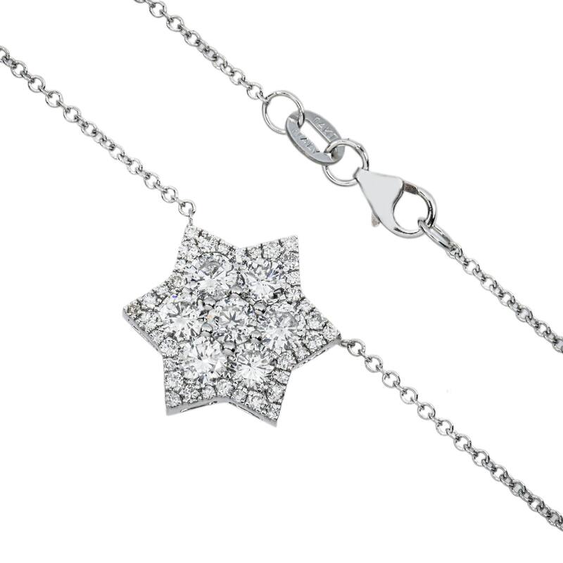 House Of Leon 14K White Gold Round Diamond Star of David Pendant & Chain Necklace 1.51ct