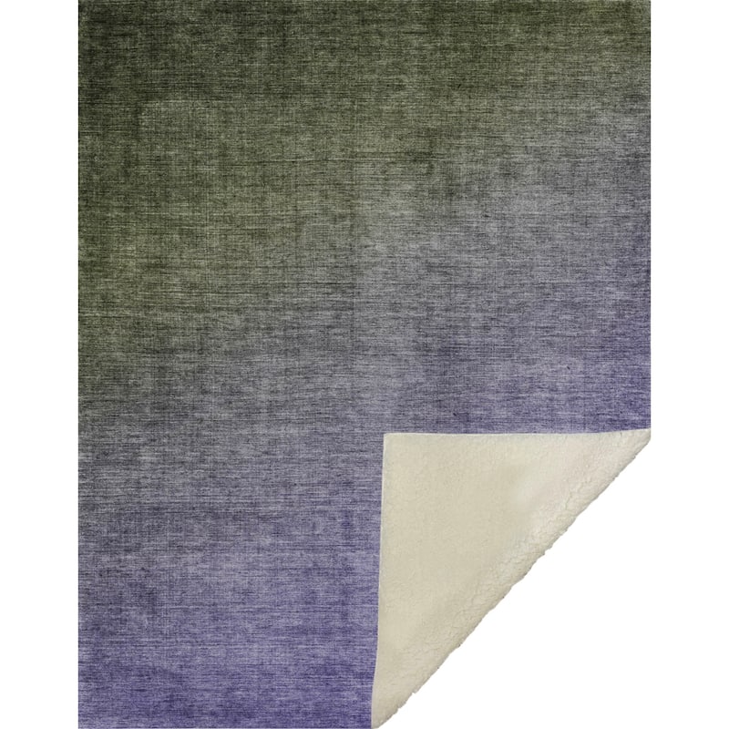 Premium Machine Washable Solid Ombre Sherpa Throw Blanket