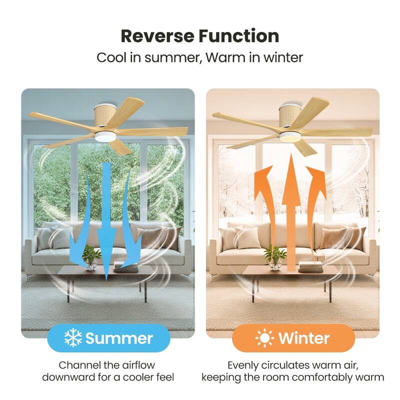 MLiAN 5 Solid Wood Blades Ceiling Fan with Lights Remote Control 6-Speed DC - 54''