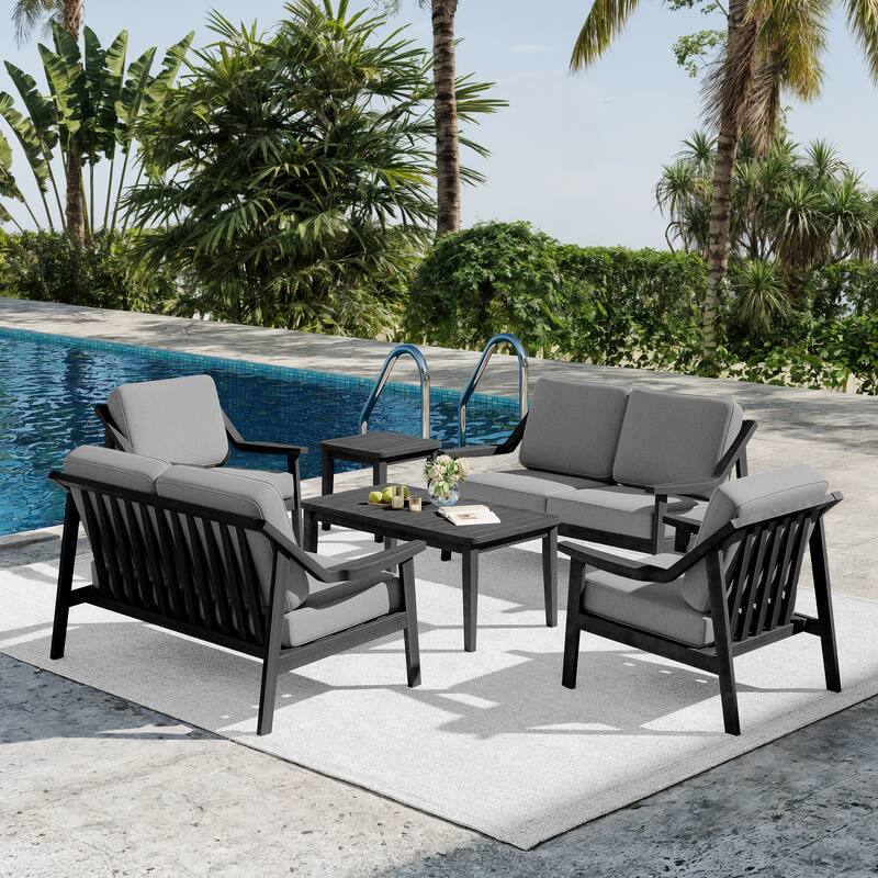 6-piece Adirondack Teak Patio Armchairs Loveseat Seating Conversation Set