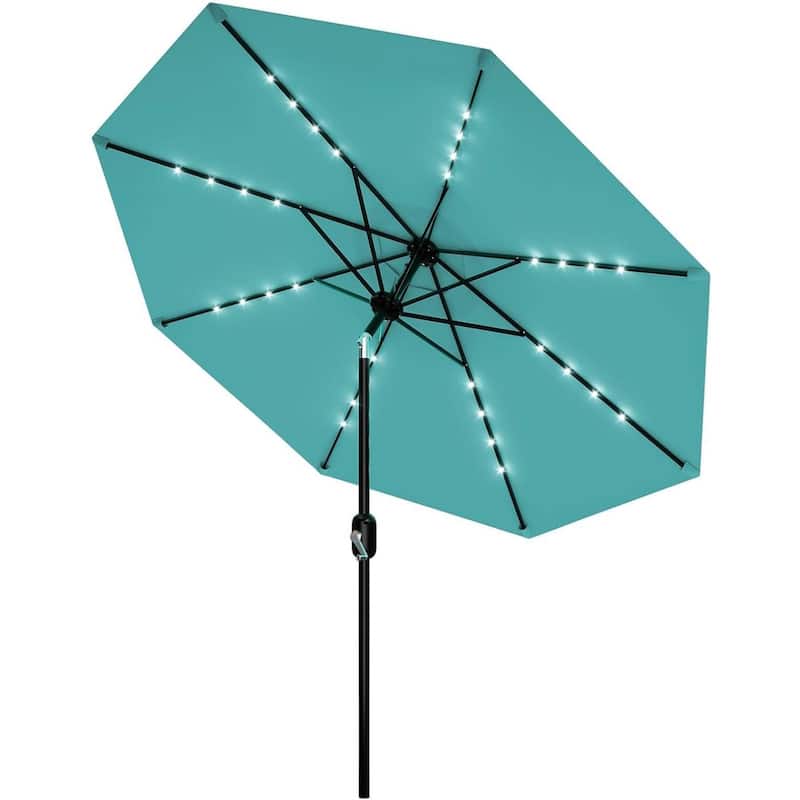 9 FT Outdoor Table Patio Umbrella, Waterproof UV Protection with Solar Lights - Blue