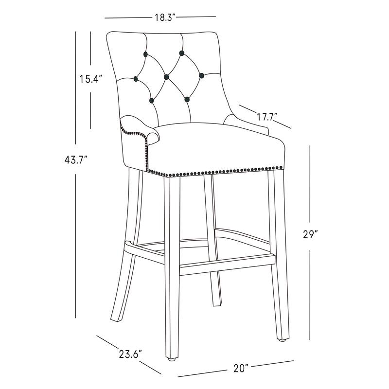 Carter 29" Upholstered Button Tufted Bar Stool, Antique Gray Legs
