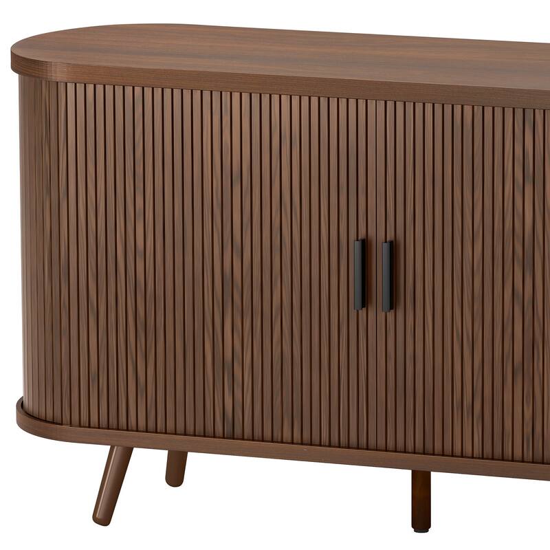 Moasis Walnut Fluted Sideboard Cabinet with Sliding Door and Adjustable Shelf