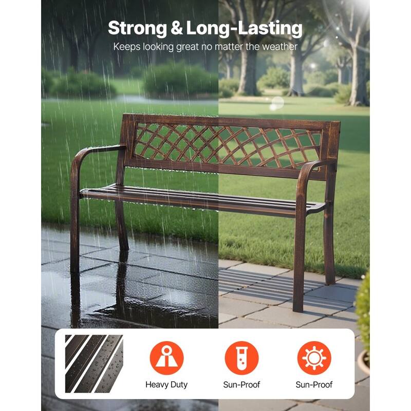 46-Inch Antique Bronze Metal Frame Outdoor Garden Bench Comfortable Seating for Two Adults - 46” x 20” x 30”