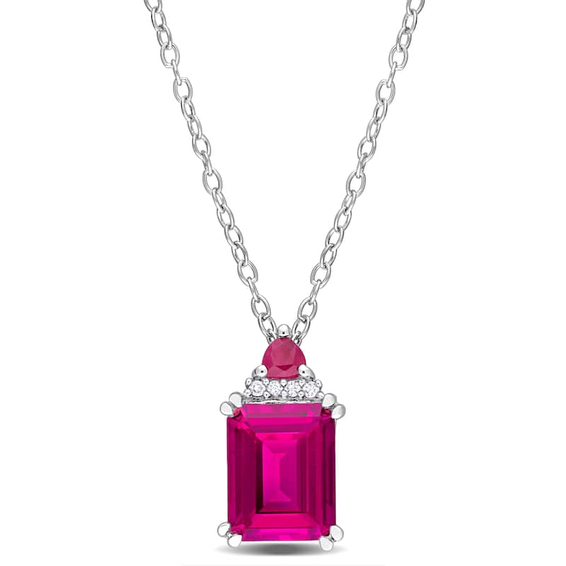Miadora 3 1/6ct TGW Pink Topaz Ruby Diamond Accent Necklace Sterling Silver