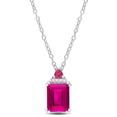 Miadora 3 1/6ct TGW Pink Topaz Ruby Diamond Accent Necklace Sterling Silver