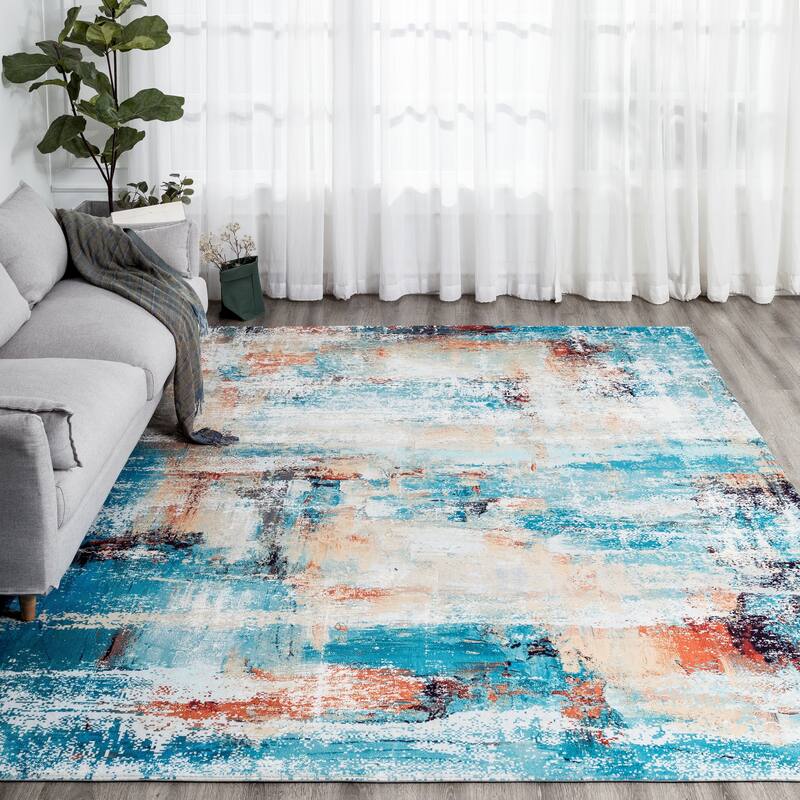 Abstract Blue/Gold Area Rug