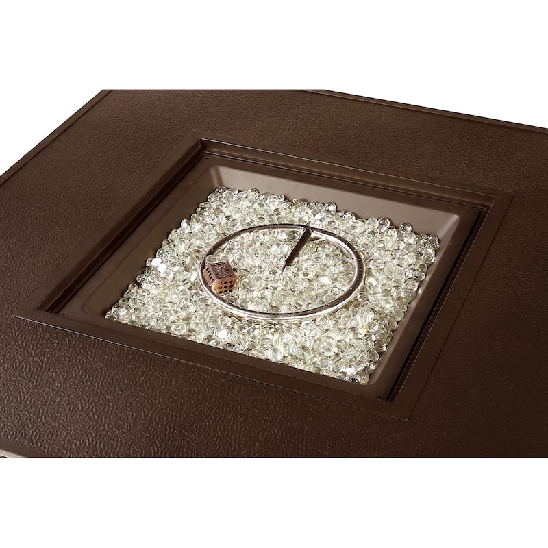 Square 42 in. x 42 in. Aluminum Propane Fire Pit Table with Glass Beads, Two Covers, Lid, 57,000 BTUs - N/A