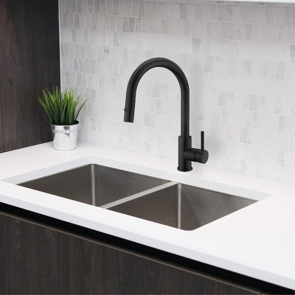 STYLISH Kitchen Sink Faucet Single Handle Pull Down Dual Mode in Stainless Steel - Faucet Height: 14 1/8" | Spout Height: 6 3/4"