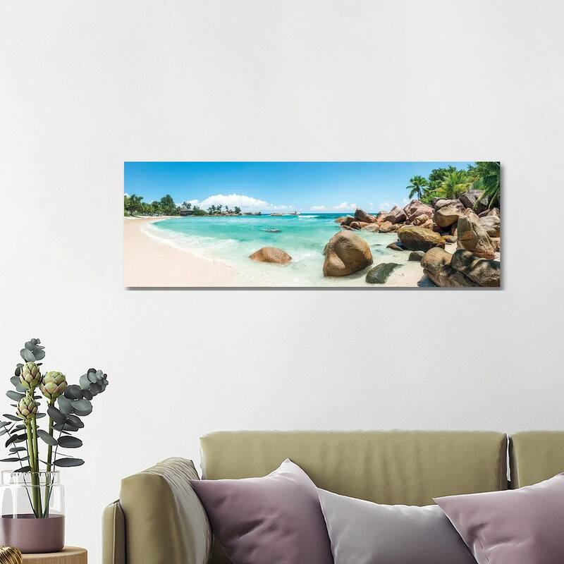 iCanvas "Panoramic View Of A Tropical Beach On The Island Of Praslin, Seychelles" by Jan Becke Canvas Print - 16x48x1.5