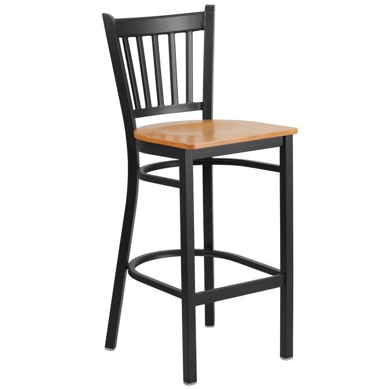 Vertical Back Metal Restaurant Barstool - 16"W x 18.625"D x 42"H - 16"W x 18.625"D x 42"H - Natural Wood Seat/ Black Metal Frame