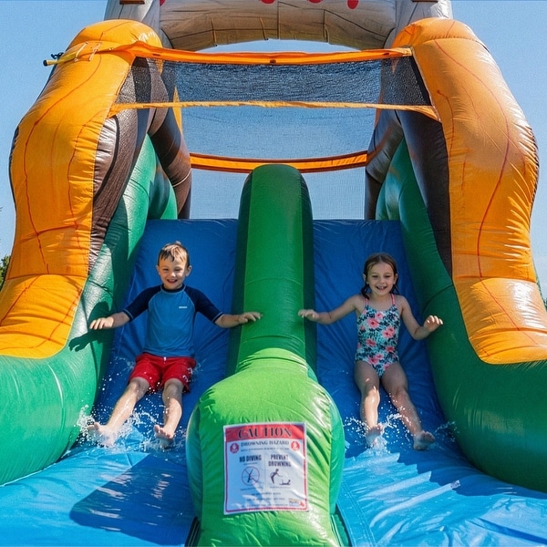 HeroKiddo 22 ft T-Rex Adventure Dual Lane Inflatable Water Slide