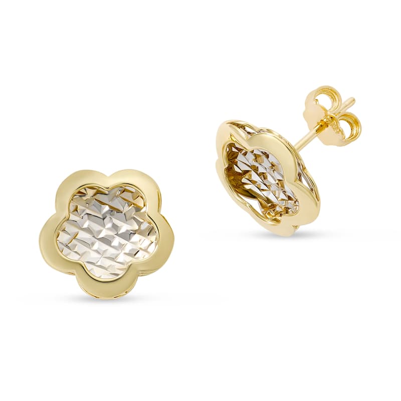 Clover 14K Two-Tone Gold Diamond-Cut Flower Stud Earrings