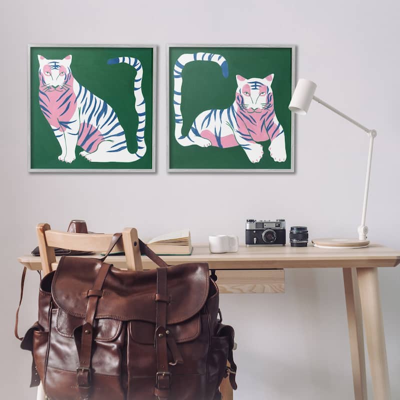 Stupell Fierce Lounging Tigers Framed Giclee Art Design By Melissa Wang (Set of 2)