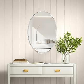 Minimalist Frameless Oval Decorative Wall Mirror Silver Accent Vanity Mirror