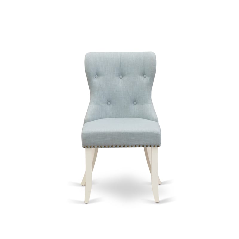 East West Furniture Kitchen Set- an Oval Dining Table and 4 Baby Blue Linen Fabric Parson Chairs, Linen White(Pieces Options)