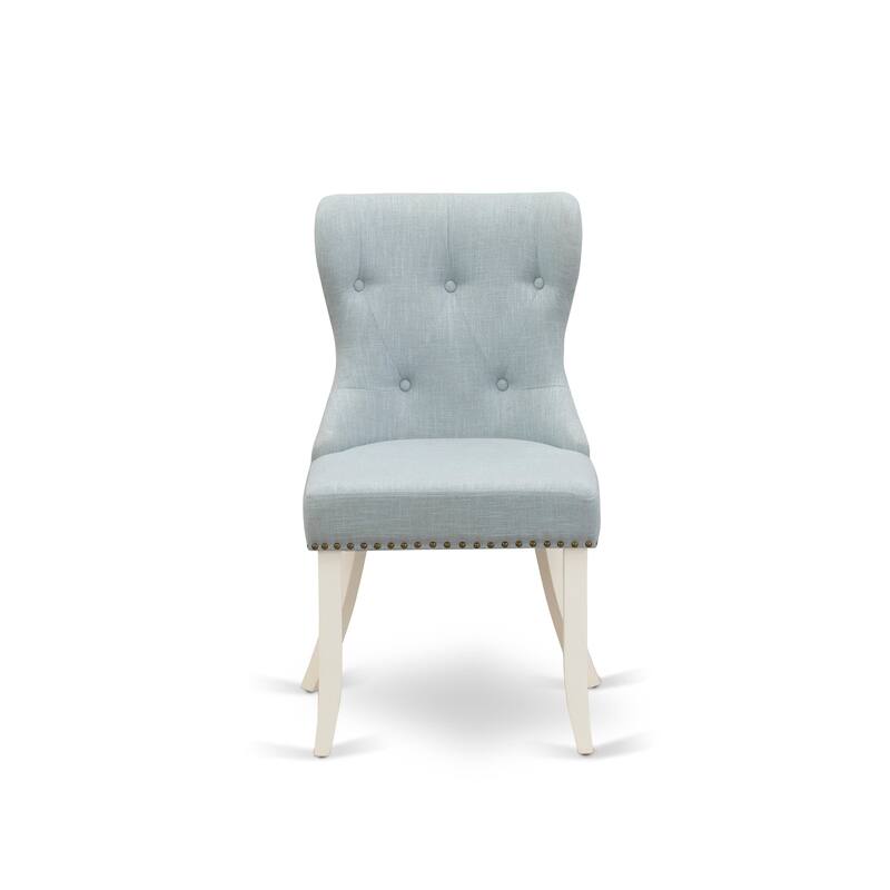 East West Furniture Sion Parson Dining Chairs - Button Tufted Nail head Trim Linen Fabric Chairs, Set of 2, (Finish Options)