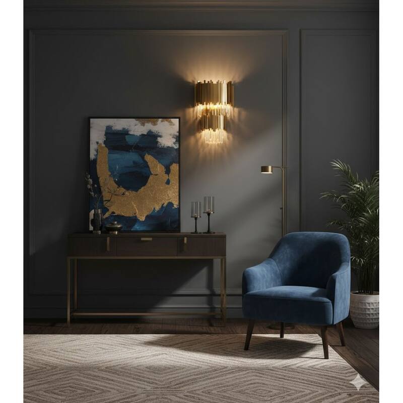 3 Light Gold Metal Wall Sconce with Crystal Drops