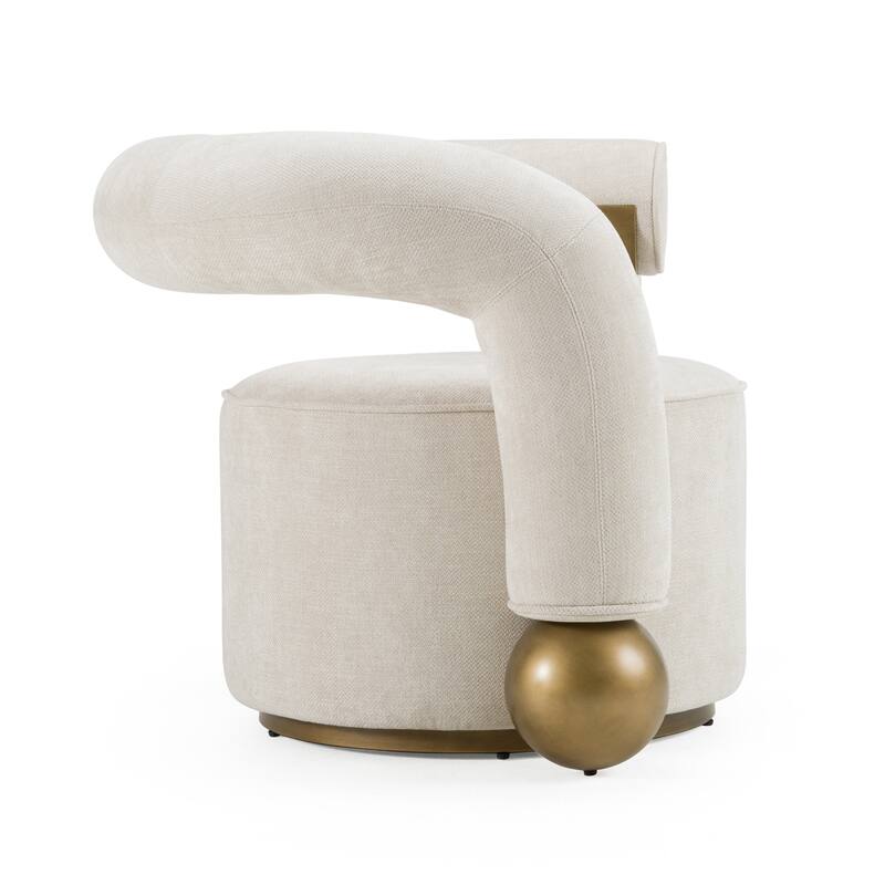 Divani Casa Tranquil Contemporary Beige Fabric & Antique Brass Accent Chair